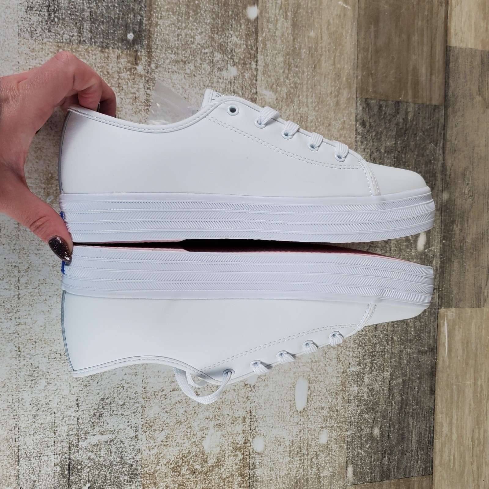 Keds Triple Up Charms Kids Shoes Sz 5.5 White Leather Platform Lace Up Sneakers — image 6 of 8